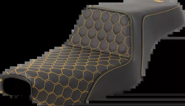 Saddlemen Step-Up Seat – Honeycomb – Gold Stitching – 3.3 Gal Tank – Sportster ’04-’22