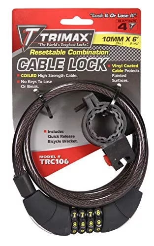 Trimax TRC106 6' x 8 mm Medium Security Coiled Combination Cable Lock