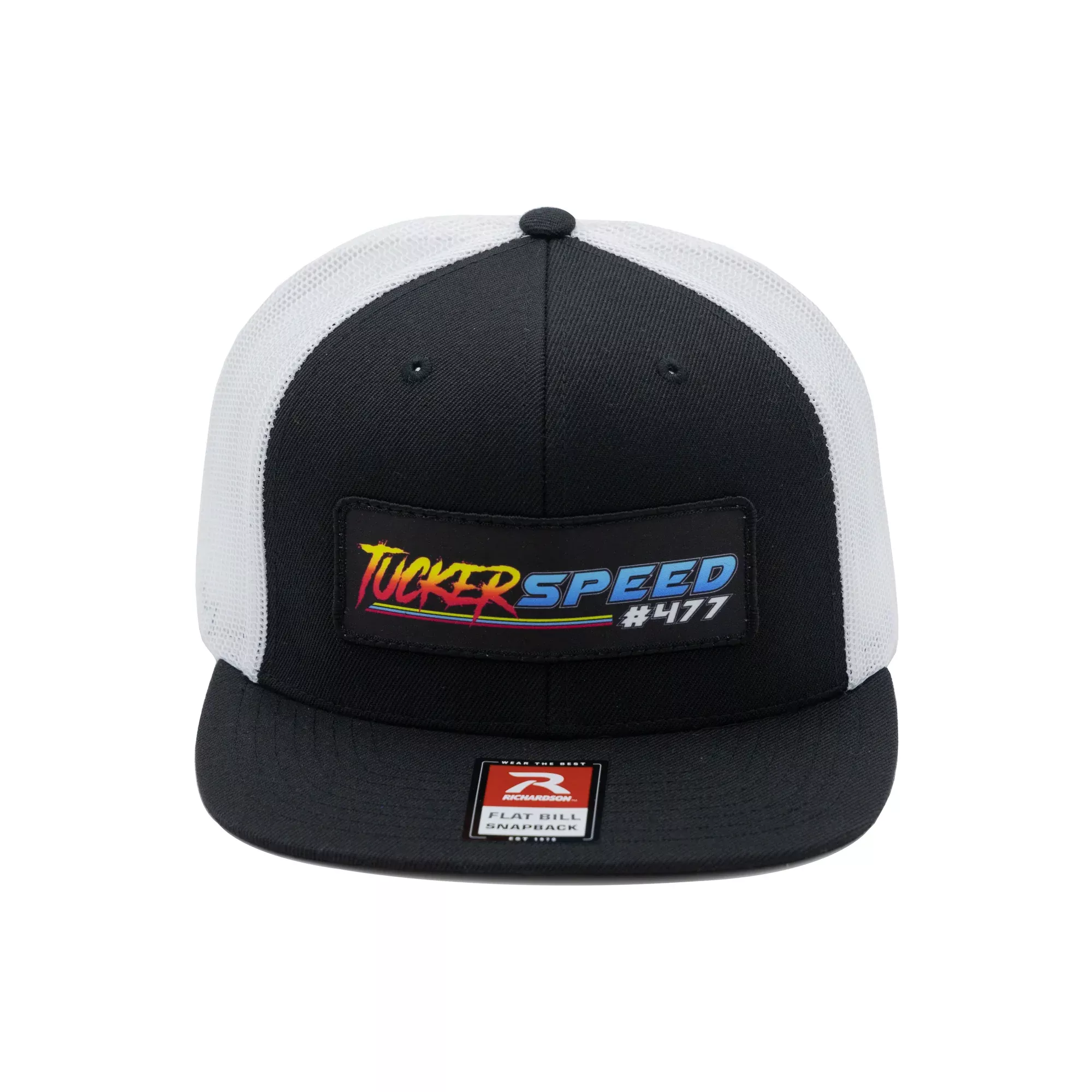Tucker Speed Race Patch Trucker Hat – Black / White Mesh