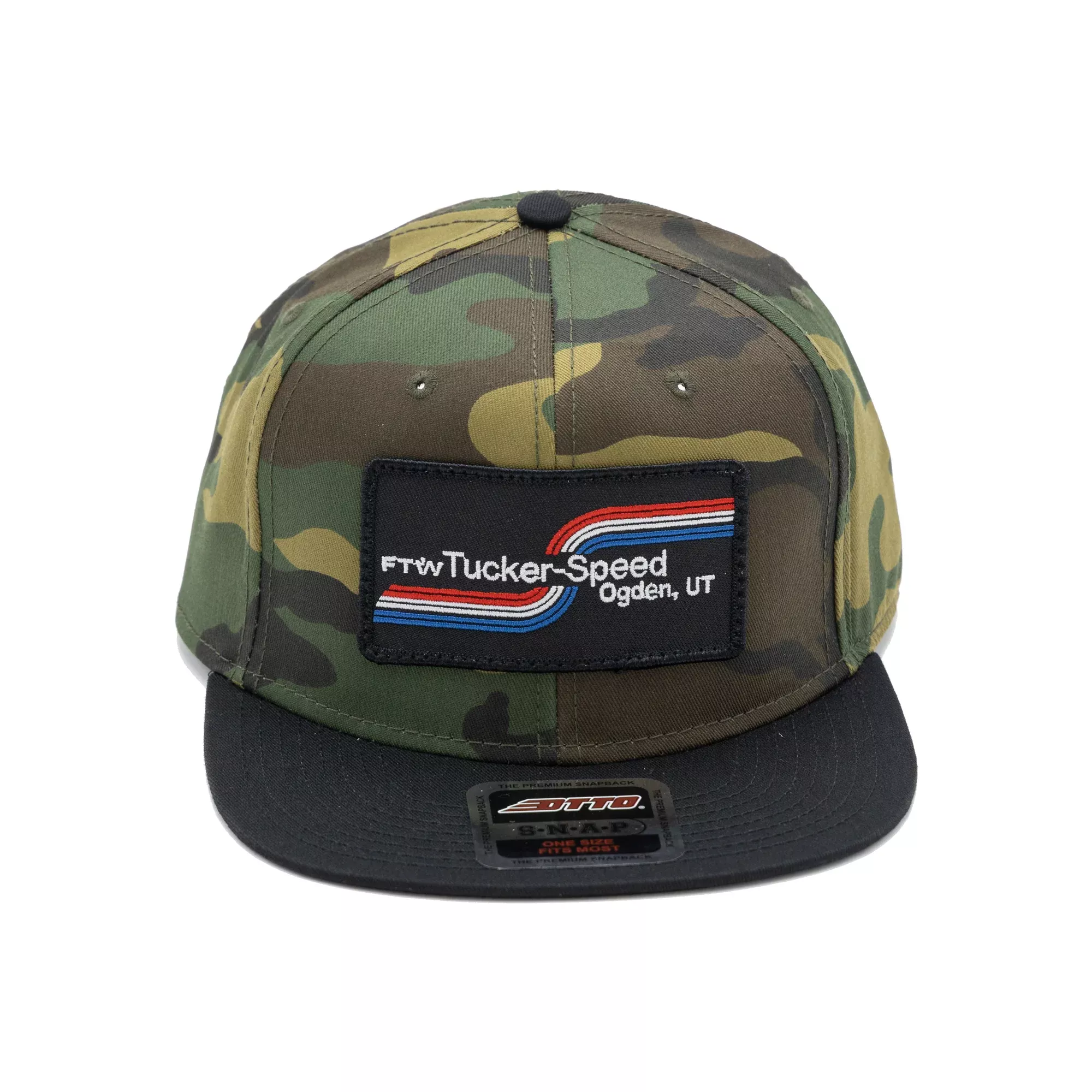 Tucker Speed Swoosh Logo Patch Hat – Camo / Black Brim