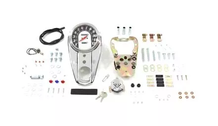 V-Twin Mfg. 3 Light Dash Panel Kit With 2240:60 Ratio Speedometer For Harley 1983-1995