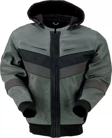 Z1R Thrasher Green Gray Leather Jacket